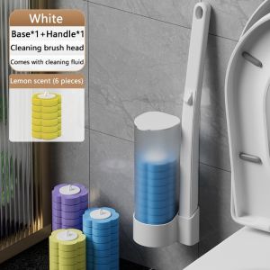 Disposable Toilet Cleaning System Toilet Flush Deodorizer Toilet Brush Bathroom Cleaner Stain Remover Household Simple Wall Mounted 360 Revolving Long Handle Toilet Bowl Brush With Holder Set With Cleaning Liquid Remove Dirt And Inhibit Bacterial Growth