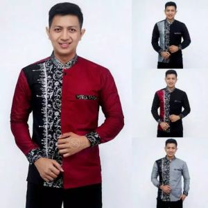 Baju koko pria terbaru - Baju koko muslim pria terbaru 2025 - Baju koko bordir kombinasi batik