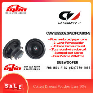 CSW12-250 Dual 2 12 cATEGORY 7 Subwoofer 250Wrms Max Power 500w 1pc Dual Voice Coil Subwoofer PEAK POWER 500W