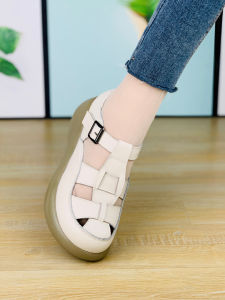 Free Shipping Sandals 2026 New Retro Soft Leather Thick-Soled Hollow-Out Pig Cage Toe-Woven Single Shoes Mom Roman Sandals