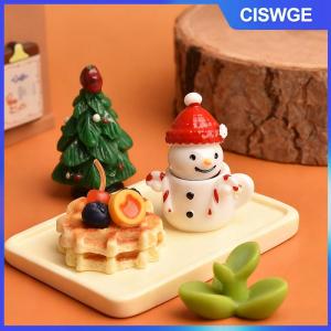 CISWGE 2 5 Bộ mini Snowman teacup trang trí thu nhỏ giáng sinh cup cảnh cảnh nhựa Dollhouse Phụ kiện giáng sinh hàng thủ công Quà Tặng