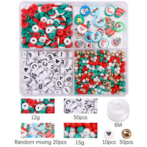 940Pcs/Box Christmas Beading Kit Soft Clay Beads Letter Beads Czech Glass Beads Set For Jewelry Making DIY Charm Bracelet Necklace Xmas Gift Craft Accessories