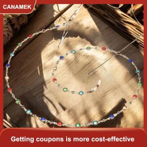 【CANAMEK】 Được làm bằng tay kính chuỗi cho ánh sáng mùa hè sang trọng ngọc trai pha lê màu xanh hải quân treo chuỗi Thời Trang Chống mất mắt chuỗi