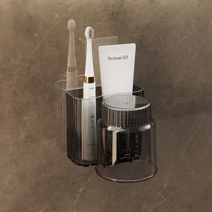 ที่ใส่แปรงสีฟัน อเนกประสงค์ ชั้นวางแปรงสีฟันไฟฟ้า ใส่ยาสีฟัน ที่ใส่แปรงสีฟัน แบบติดผนัง แบบไม่เจาะ ชั้นวางแก้ว