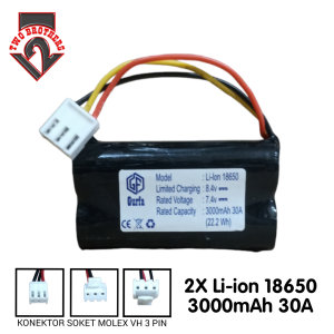 Baterai Alat Elektronik / Batrai EDC Tipe Li-ion 2X 18650 3000mAh 74V SOKET MOLEX VH 3 PIN