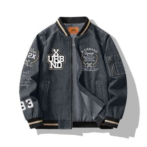 Jaket Bomber Basic Denim Bordir League A478