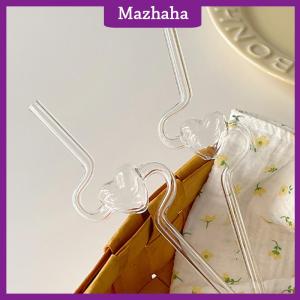 Mazhaha หลอดแก้วใสรูปหัวใจน่ารักทนความร้อนสำหรับเด็กผู้หญิงหลอดแก้วใสสำหรับดื่มน้ำผลไม้ใช้ในบ้านใช้ซ้ำได้