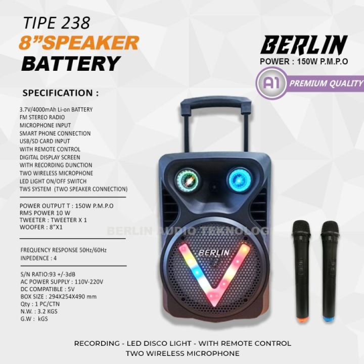speaker portable wireless bluetooth berlin 238 V 8inch original Lazada  Indonesia