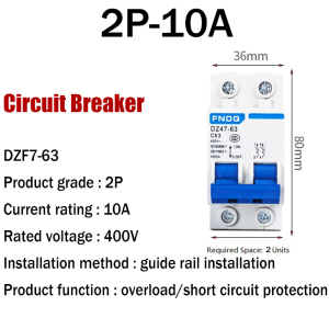 High-Quality DIN Rail Type Miniature Circuit Breaker 63A MCB 2PCE AC400V Home Protection