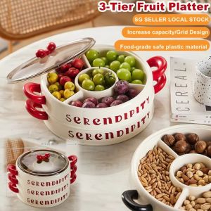 Divided Fruit Tray European Multi Layer Fruit Place Dried Snack Plate Fruit Box Organizer With Lid
