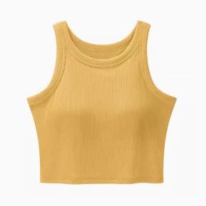 (SG InStock) Round Neck Padded Viscose Cropped Tank Top(Crop Blouse Cotton  Singlet Padded Athletic Camisole)-YGR03