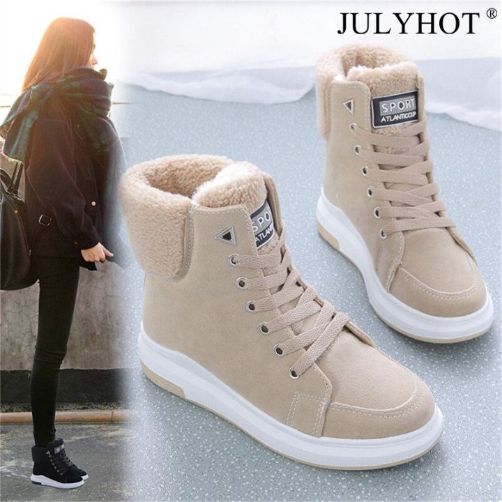 Flash Sale Winter Boots Women Ankle Boots Warm PU Plush Winter Shoes Flats  Snow Boots