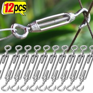 【Super low price】12-1PCS Stainless Steel Hook And Eye Tensioners Rope Cable Tension Sets Adjustable Garden Wire Ropes Tensioner Locking Device
