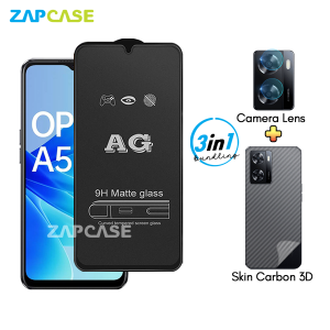Oppo A57 4G A57e A57s PAKET 3in1 Tempered Glass Anti Glare Free Camera Lens dan Skin Carbon
