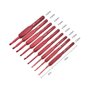 9pcs Red Crochet Hook Needle Silicone Handle Aluminum Crochet Set For Crochet Needles Knitting Tool