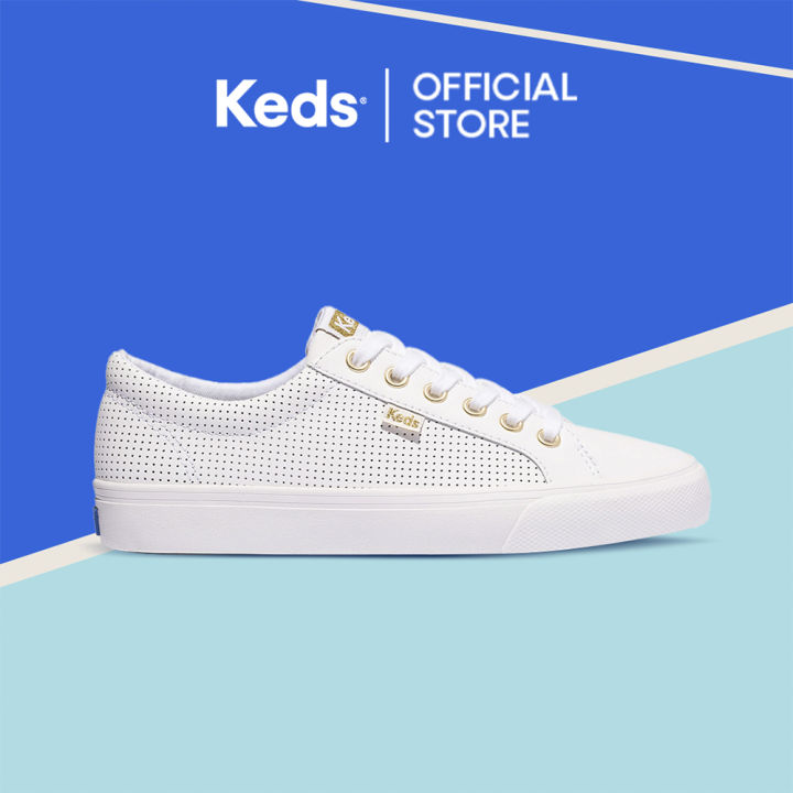 Keds Women Jump Kick Leather WH64952 Sneaker Low-Cut Putih Emas