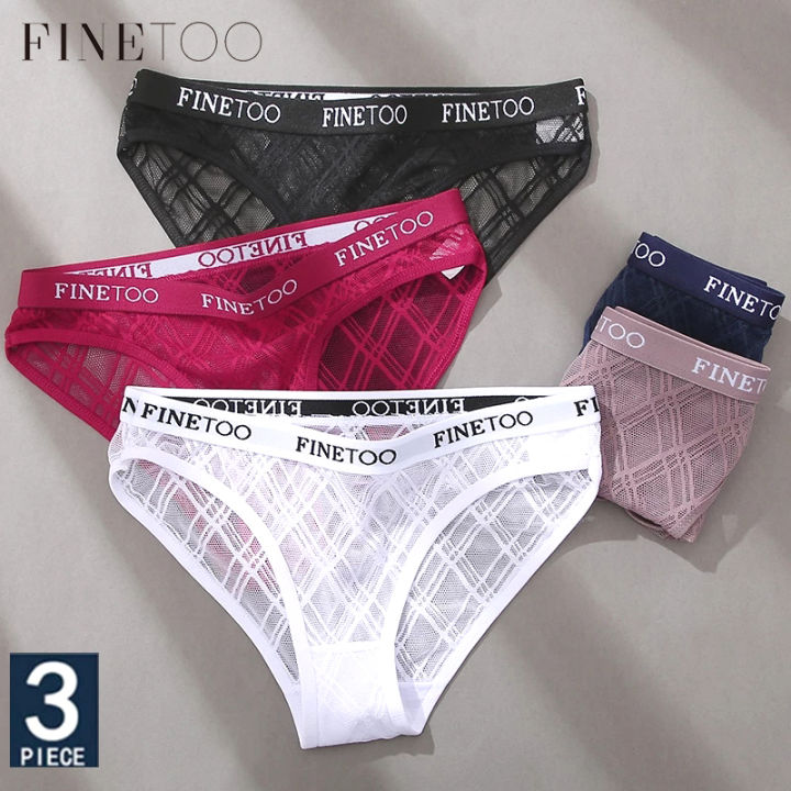 Finetoo 3pcs Set Mesh Women Sexy Panties Lingerie M Xxl Breathable