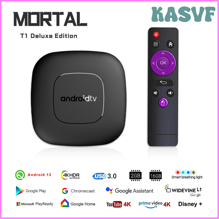KASVF Mortal T1 Smart TV Box Home Theater Android 13 Allwinner H313 Quad Core 5G WIFI 2G16G Bluetooth 5.2 Support 4K H.265 Netflix YHDEW