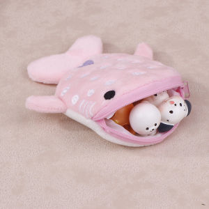 YAFEN New Cartoon Plush Shark Purse Zero Wallet Plush Animal Wallet For Kids Zipper Bag Cute Pendant Data Cable Bag Gift