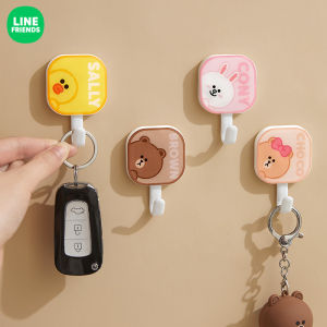 100% Authentic Line Friends Punch-Free Hooks Hangers Self Adhesive Hooks Rotating Waterproof Seamless Strong Sticker Holder Wall Door Storage Hanging Hook Kitchen Bathroom Organizer BROWN CONY LFB136/LFB313