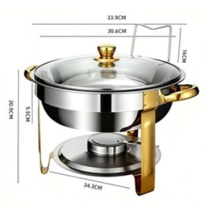 【Daily Suki Store】5L Round ChaffingDish Stainless Steel Food Warmer with Lid& Alcohol Stove For Home PartyRestaurant & Camping Hot Pot Buffet Set