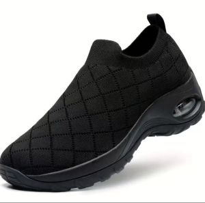 Fashion Black Rubber Shoes For Women Low Cut Leisure Sneakers For Lady Slip On Breathable Mesh Shoes