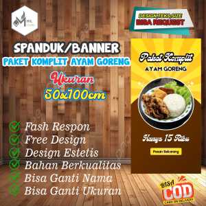 Spanduk Banner Size 50x100 Cm PAKET KOMPLIT AYAM GORENG Free Custom Design Dan Ukuran
