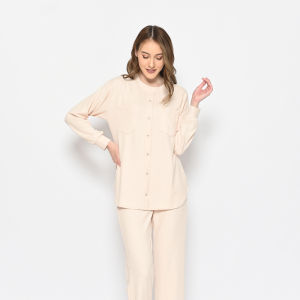 QUEENTIN One-Set Crewneck Wanita 0232 Stretch Snowy Rib Knit Polos Lengan Panjang