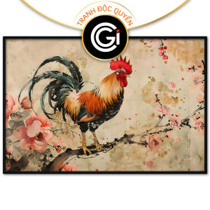 Tranh treo tường tranh dán tường tranh thủy mặc con gà trống tranh phong thủy decor phong cách cổ điển in Canvas. CGI-364
