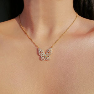 cod kalung wanita liontin kupu elegan gold bahan anti karat titanium Perhiasan Rose Stainless Jewellery Rantai