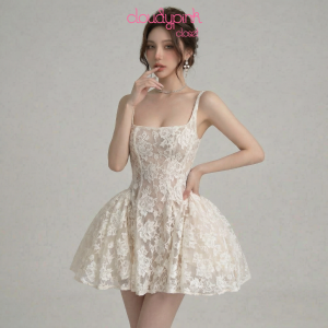 Đầm Dự Tiệc 2 Dây ren hoa cổ vuông Alisa – Cloudy Pink Đầm tiểu thư ren  gợi cảm Bồng Nhẹ V02