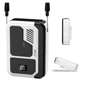 พัดลมเอว Kipas Angin Gantung อากาศเย็นแบบพกพากลางแจ้งพร้อมจอแสดงผลดิจิตอล LED พัดลมหนีบเข็มขัดสำหรับเล่นกีฬากลางแจ้ง