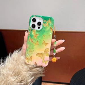 💯【Phone Case】+FREE Shipping 💯 Chinese Style Luxury Glitter Powder Butterflies Phone Case Suitable For iPhone 12 13 14 15 16 Pro Max With Yellow Green Orange Pendant Back Cover