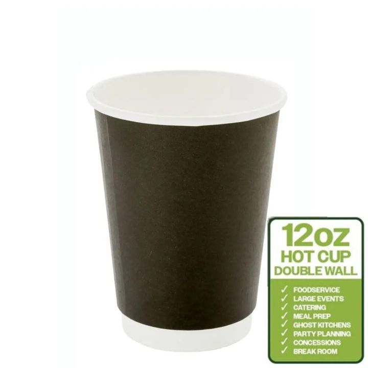 (25pcs) 12oz Top Quality Double Wall (Black) Coffee Paper Cup | Lazada PH