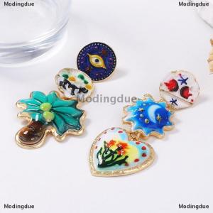 [COD] Modingdue Vintage Artistic Creative Design Alloy Drop Oil Palm Tree Flower Drop Earrings For Women Fashion Banquet Party Jewelry Gifts