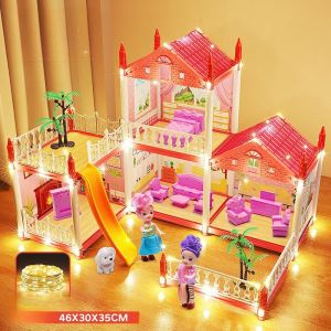 DIY Princess Doll House 3D Assembly Villa Mini Castle Toy Music Doll Houses Girl Birthday Gifts Toy