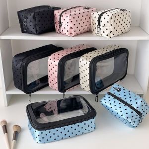 SCXXCXVVBB Love Heart Dots Dual-purpose Toiletry Bag Waterproof Large Capacity Cosmetic Storage Bag Durable PVC Womens Washbag Ladies