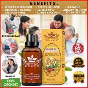 PURE Ginger Oil Pure Authentic Natural Lymphatic Drainage Ginger Oil Gentle Nourish Care for the Skin Essential Oil For Relaxing Whole Body Massage Aromatherapy Promotes Good Sleep Aroma Therapy Massage Ginger Massage Oil 30ml Ginger Oil Gentle Nourish