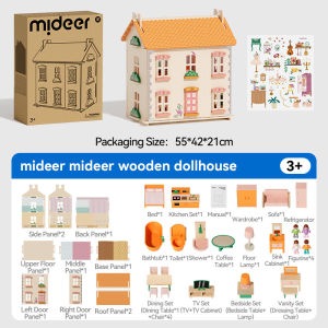 Mideer Wooden Dollhouse – 3-Storey Dream Home with Furniture & Figurines