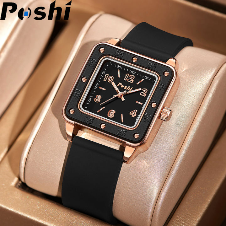 POSHI Vintage Womens Wristwatch Korean Style Fashion Black Rubber