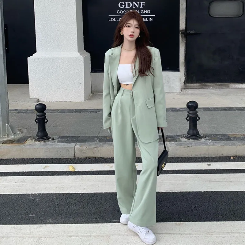 Sungtin Korean Casual Women Suits Blazer Jacket Ol Wide Leg High