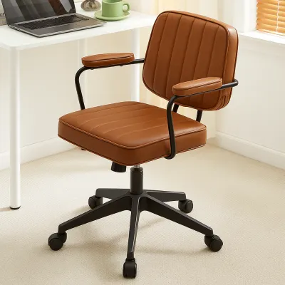 Ergonomic Office Chair Vintage Leather Desk Chair Thick Padded Study Chair for Student Dormitory 360 Swivel
