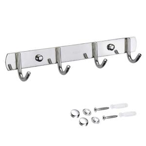 Space Saving Hook Rail with 3/4/5 Hooks Stainless Steel Storage Hangers for Functional Use in Bathroom and Kitchen