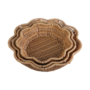 3pc Handmade Imitation Rattan Storage Container Decorative Woven Basket Round Shaped Kitchen Bread Tray
