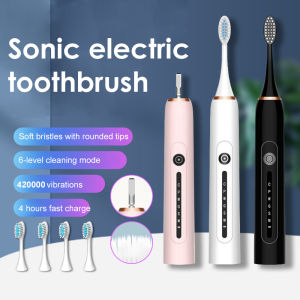 New X7 Sonic Electric Toothbrush 6-gear Adjustable IPX7 Waterproof Electric Toothbrush W/4 Toothbrush Heads Suitable For Adualts Children