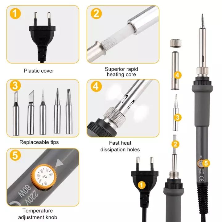 20 in 1ชุดเครื่องหัวแร้งไฟฟ้าชุดเครื่องมือเชื่อมอุณหภูมิแบบปรับได้60W ...