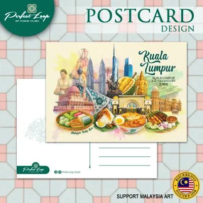 Postcard Design Malaysia Beautiful State Watercolor Painting Concept (BUY 10 FREE 1)