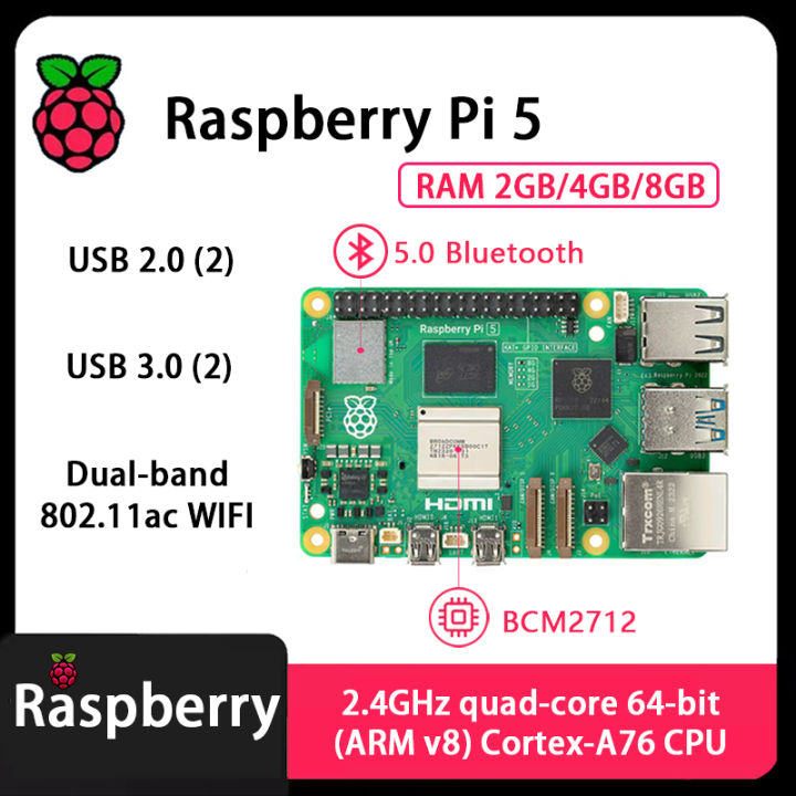 Official Original Raspberry Pi 5 Cortex-A76 Linux 2GB 4GB 8GB Arm Board ...