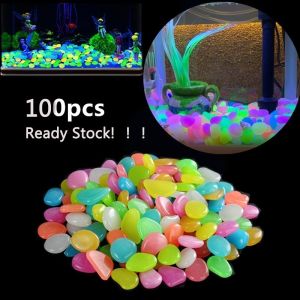 90-100pcs Luminous Pebbles Stones Glow Garden Pebbles Glow Stones luminescent stone Courtyard Aquarium Decoration