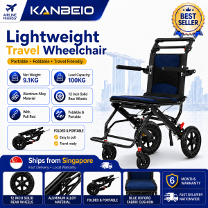 KANBEIO Lightweight Folding Small Wheelchair Portable Travel Friendly Easy to Carry Can Be Dragged Like a Suitcase Ships from Singapore